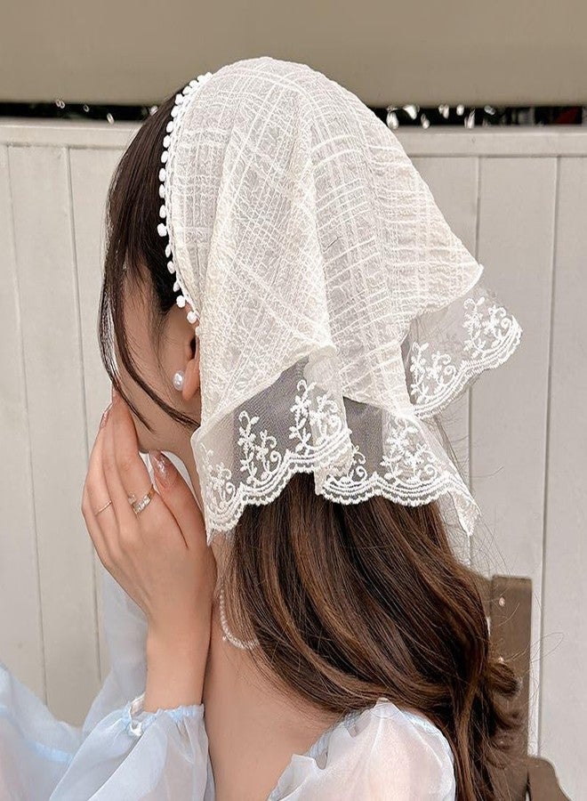 TUCEWP Hair Scarf Headband for Women Girls White Lace Head Kerchief Headband Soft Head Coverings Boho Triangle Bandana Turban Fashion Non Slip Scarves Accessories for Hair Styling Decor - Image 3